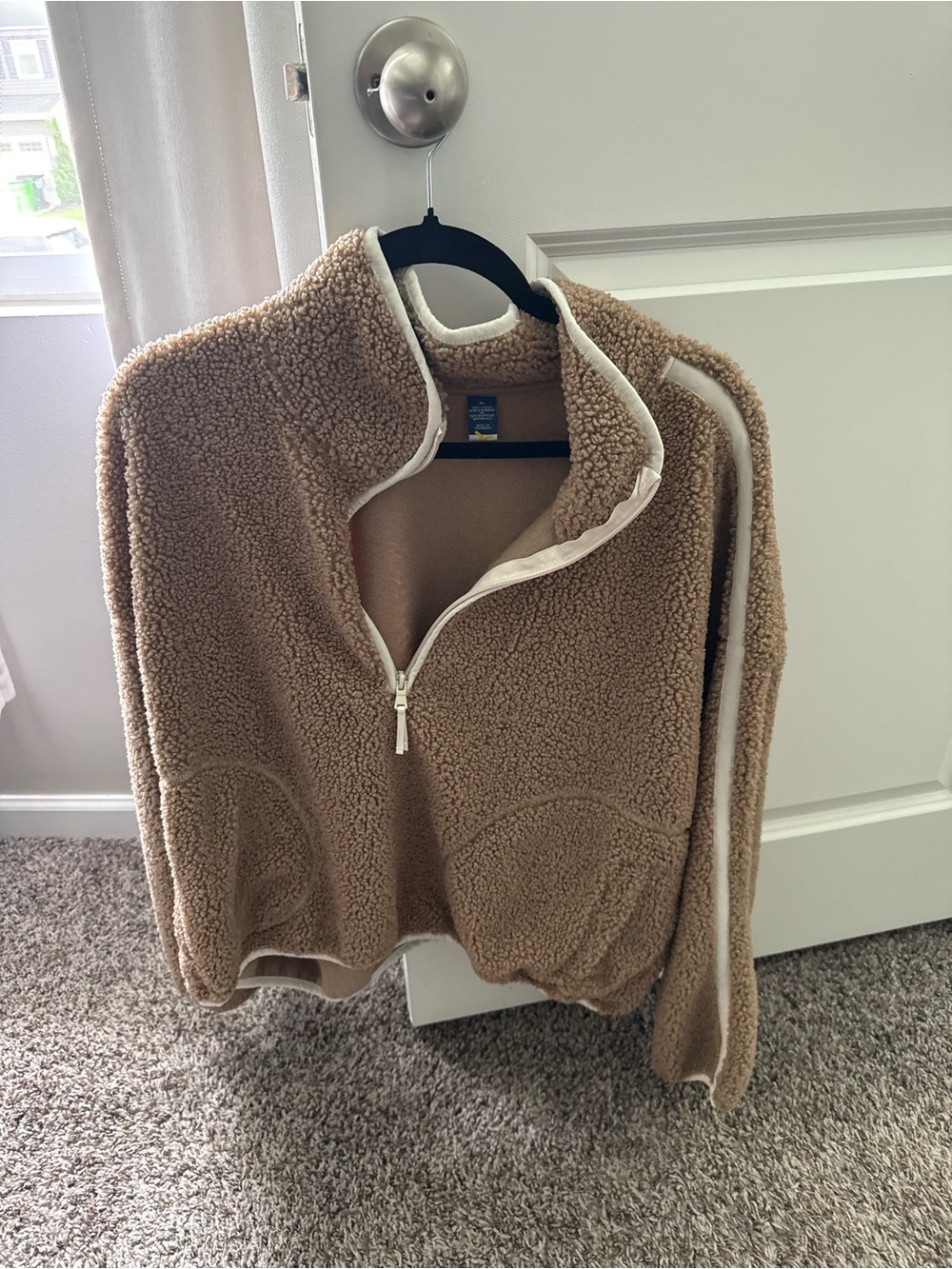 Old Navy Tan Sherpa Quarter-Zip Hoodie